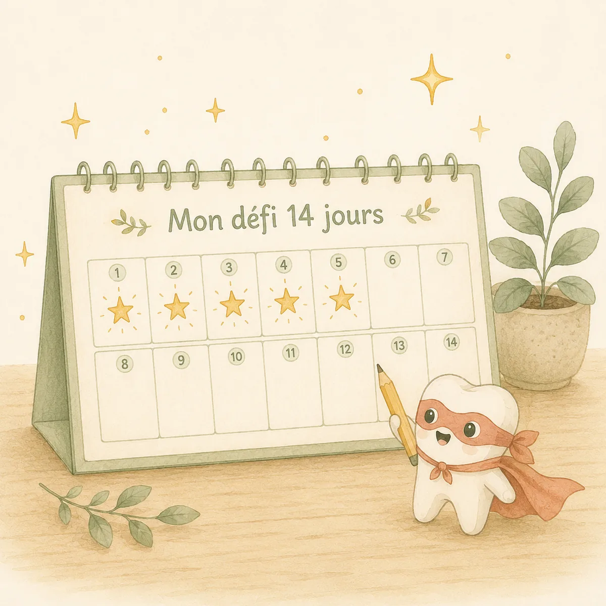 Calendrier du défi éviDENT sur 14 jours avec Tino Dentino