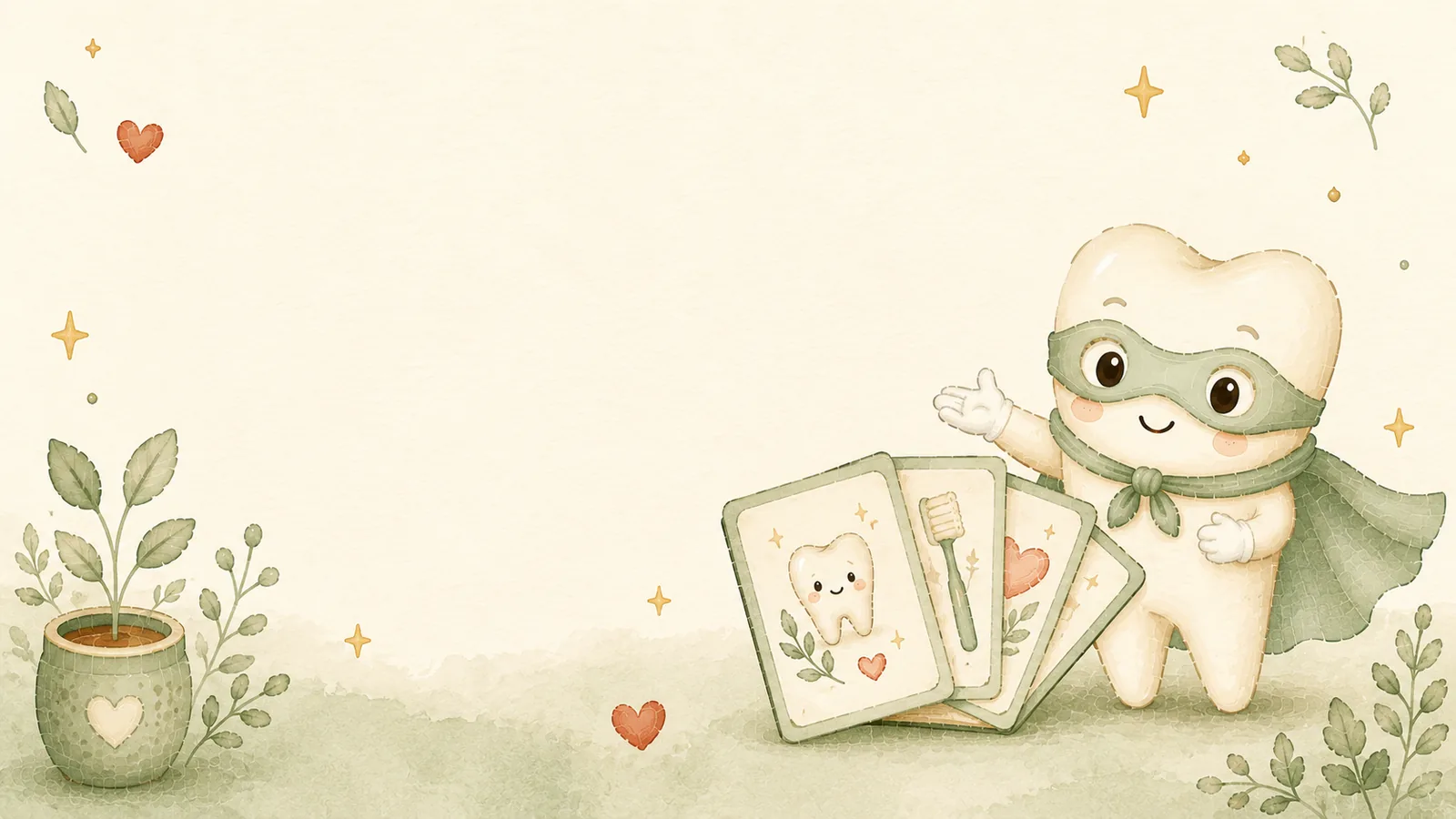 Tino Dentino qui présente un éventail de fiches illustrées, dans un décor sauge et crème